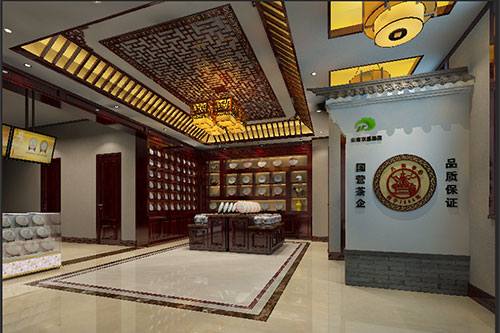 合肥古朴典雅的中式茶叶店大堂设计效果图
